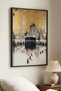 Gold Textured Abstract Kaaba and Grand Mosque Single Wooden Painting - Black Wooden Framed Home and Business Painting - 3