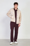 Men's Stand Collar Ribbed Sleeves Suede Coat - Stone - 3