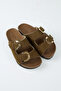 Rio Women's Vegan Leather Double Buckle Khaki Slippers - 5