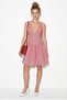Women's Red V-Neck Thin Straps Striped Gipeli Back Detail Gofre Dress De261074 60286304 - 3