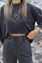 Gray Vintage Detail Tshirt Pants Set - 3