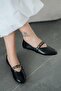 Snowy Buckle Detailed Matte Patent Leather Ballerinas Black - 4