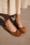 Megy Women's Tan Genuine Leather Suet Bow Detail Ballet Flats - 4