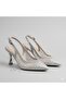 (Park Moda) Closed Toe Women's Heeled Shoes with Drop Stone Detail Silver