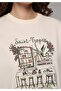 Regular Fit Round Neck Printed Women's Ecru Short Sleeve T-Shirt - 4