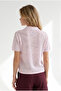 Women's Pink Polo Collar Floral Patterned Openwork Knitwear Blouse Blz-19003383 - 4
