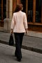 Women's Beige Shawl Collar Quarter Sleeve Jacket with Polka Dot Cuffs Without Buttons Arm-26Y001119 - 2
