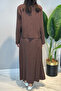 Collar Chain Detail Skirt Suit 26198 Brown - 4
