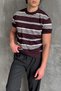 Men's Crew Neck Oversize Striped Knitwear T-Shirt - 5