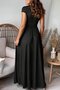 Short Sleeve Deep V-Neck Gathered Waist Slit Long Sandy Dress - 2