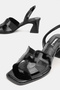 Women's Black Patent Leather Genuine Natural Leather Thick Heel Open Back Shoes, Size 35-41 - 3