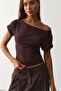 Brown Off-Shoulder Knitwear Blouse Mg2796 - 2
