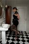 Lace Neckline Strapless Asymmetrical Lace Detailed Long Evening Dress - 7