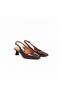 Brown Leather Women's Thick Heeled Shoes - 3
