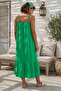 Green Ruffled Skirt Adjustable Strap Casual Viscose Standard Woven Dress 130 64 - 7