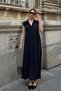 Smoked Polo Collar Low Sleeve Pocketed Flared Women's Modal Dress - 3