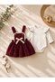 Baby Girl Velvet Salopet Dress Vintage Set with Lace Detail 2-Piece Set - 2