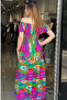 Women's Patterned Low Collar Gathered Waist Long Dress - 3