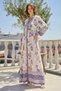 Women's V-Neck Gathered Waist Floral Patterned Viscose Purple Hijab Dress - 2