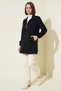 Women's Classic Collar Black Trench Coat with Pocket Flaps - 4
