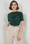 Women's Round Neck Gathered Detail Short Sleeve Emerald Green Blouse - 5