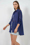 Women's Oversize Vertical Striped Viscose Navy Blue Shirt - 2