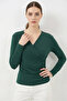 Women's Wrap Collar Gathered Emerald Green Blouse