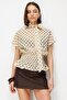 4924 Women's Vintage Polka Dot Scarf Collar Gipeli Chiffon Blouse Brown - 4