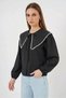 Women's Baby Collar Ruffled Edge Cotton Black Shirt - 5