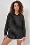 Women's Oversize Striped Viscose Black Shirt - 6