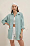 Women's Oversize Basic Cotton Water Green Shirt - 3