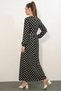 Women's Round Neck Belted Polka Dot Black Dress - 4