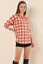 Women's Checkered Pattern Basic Oversize Cotton Tan Shirt - 2