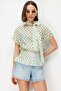 4924 Women's Vintage Polka Dot Scarf Collar Gipeli Chiffon Blouse Water Green - 3
