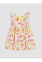 Ecru Ruffled Floral Printed Girl's Dress - 3