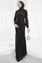 Black Front Detailed Stoned Evening Dress - 3
