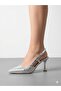 Women's Silver Glitter Thin Heeled Open Back Evening Dress Shoes - 3