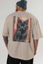 For the Love of Cats 58 Cats Printed Beige Oversize T-Shirt 100% Cotton Unisex Cat Lover Premium Design - 5