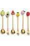 Cute Fruit Dessert Spoon/Fork Mix, 3 Pieces Coffee Scoops And 3 Piece Dessert Forks, 6.2 inch Stainless Steel