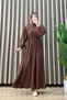 Mi̇ne Elbi̇se Strawberry Fabric Women's Brown Collar Cross Pleat Detailed and Openable Buttoned Hijab Dress with Detachable Belt