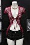 Burgundy Lace-Up Bolero Y2K Short Sleeve Crop