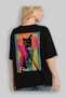 For the Love of Cats 72 Cats Printed Black Oversize T-Shirt 100% Cotton Unisex Cat Lover Premium Design - 4