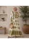 Women's Patterned Buttoned Balloon Sleeve Layered Casual Hijab Maxi Dress - 2