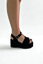 Black Suede Genuine Leather Wedge Heel Women's Sandals Sl338 - 2