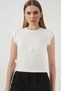 Women's Round Neck Pearl Detailed D Flower Short Sleeve White Blouse - 2