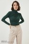 Women's Turtleneck Gathered Detail Emerald Green Blouse - 4