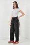 Women's High Waist Side Stripe Cotton Wide Leg Black Palazzo Trousers