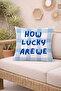Decorative Throw Pillow Cover 43X43 cm |   How Lucky Are We Written Blue Striped Design |   Double Sided Printed Tkb65550 - 2