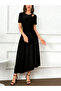 Black Textured Midi Dress with Cutout Detail