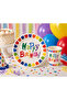 Colorful Happy Birthday Carnival Cardboard Plate and Cup Set 8 Plates 8 Cups 23 cm